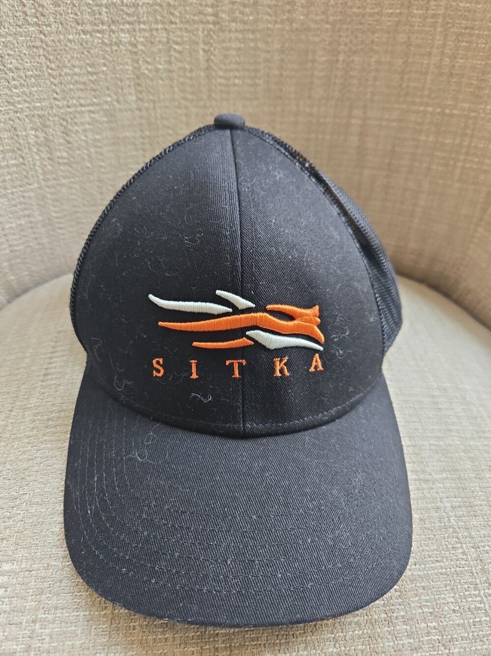 Hat Sitka Men's Trucker Black Mesh Snap Back Mid Profile Logo